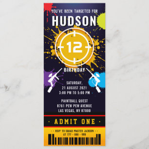 Paintball Billet Pass Anniversaire Fête Invitation