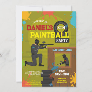 Paintball Birthday laden Jungs zum Malen jedes Par Einladung