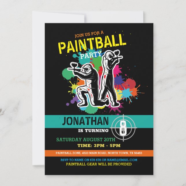 Paintball Birthday Paint Boys Girls Einladung (Vorderseite)