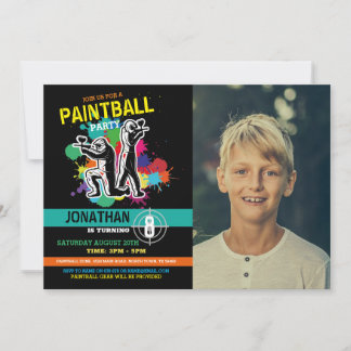 Paintball Birthday Paint Boys Girls Foto Einladung