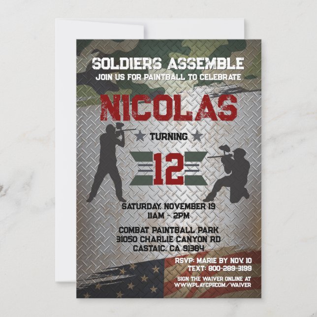 Paintball Birthday Party Militärische Camouflage U Einladung (Vorderseite)