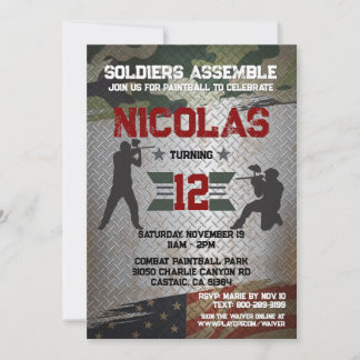 Paintball Birthday Party Militärische Camouflage U Einladung