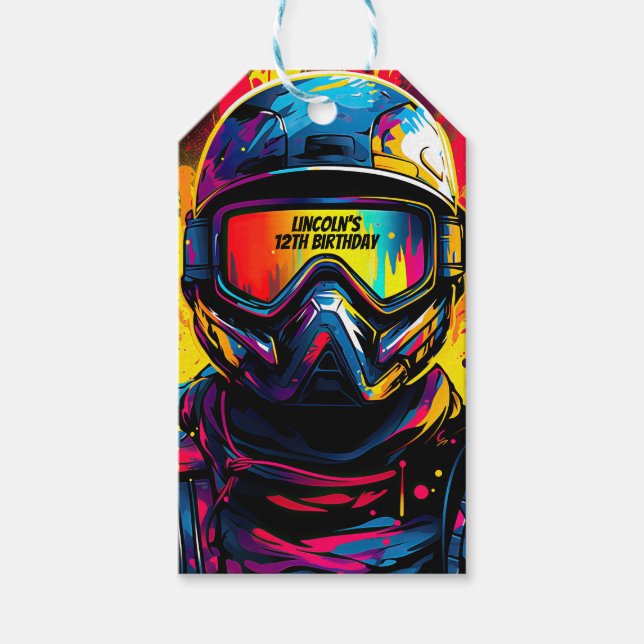 Paintball Geburtstagsparty Personalisiert Geschenkanhänger (Vorderseite)