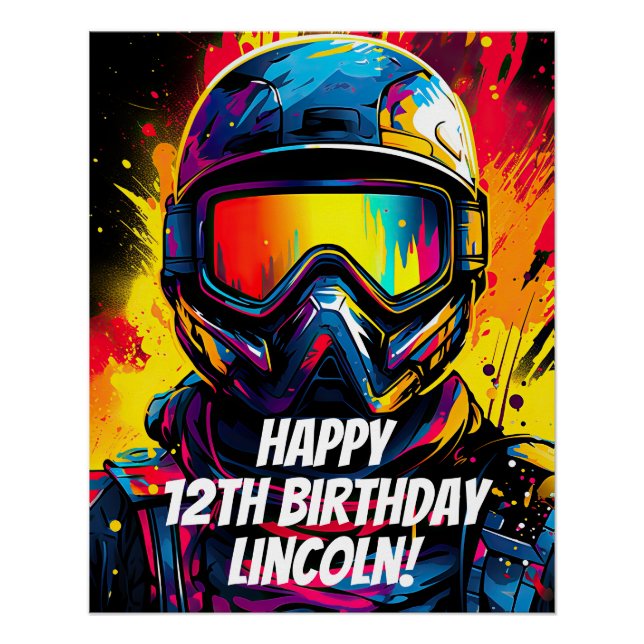 Paintball Geburtstagsparty Personalisiert Poster (Vorderseite)