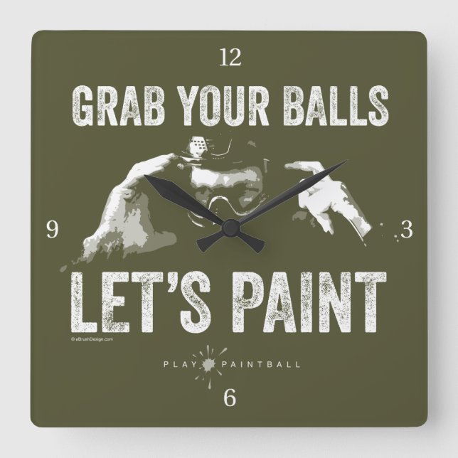 Paintball Let’s Paint Square Wall Clock Quadratische Wanduhr (Vorderseite)