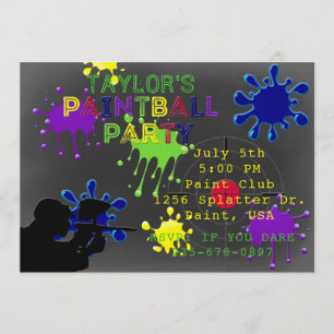 Paintball Party Halbpension Grau Platsche Einladun Einladung