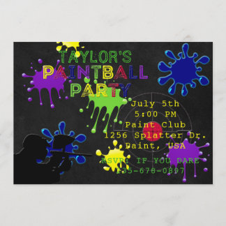 Paintball-Party-Tafel-Schwarz-platsche Einladung
