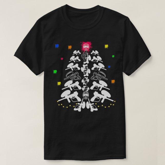 Paintball Player Weihnachtsbaum T-Shirt (Design vorne)