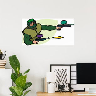 Paintball-Spieler mit Dual-Marker-Action-Sport Poster