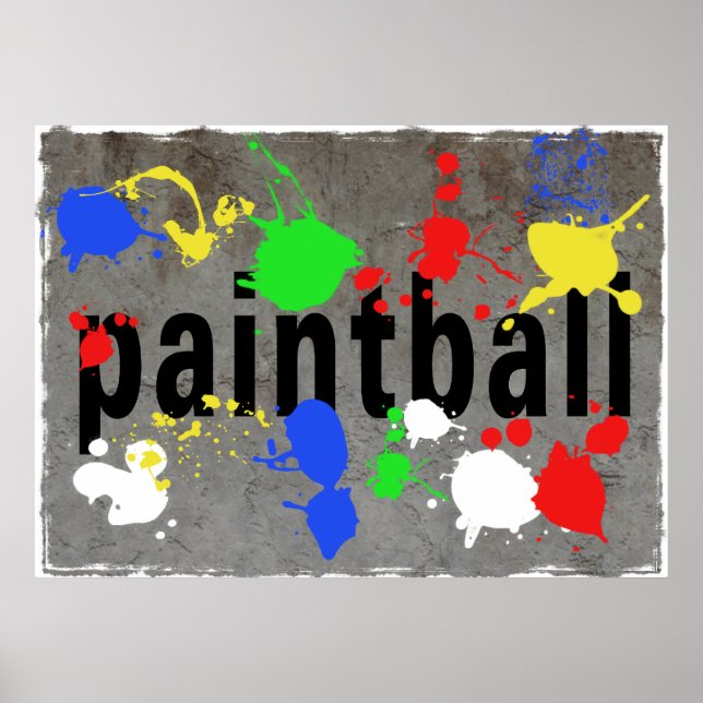 Paintball-Spritzer auf Betonmauer Poster (Vorne)