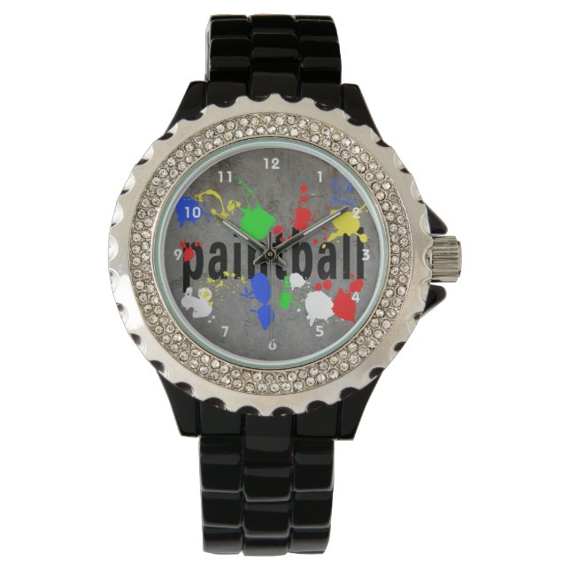 Paintball-Text auf Grau mit Spritzern Armbanduhr (Vorderseite)