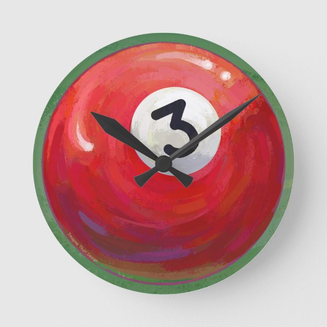 Painted 3 Pool Ball Pattern Runde Wanduhr (Vorderseite)