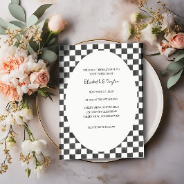 Painted Black and White Check Pattern Wedding Einladung