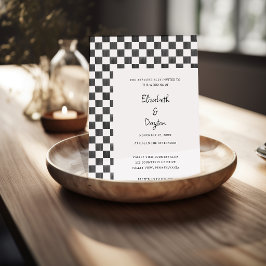 Painted Black and White Check Pattern Wedding Einladung