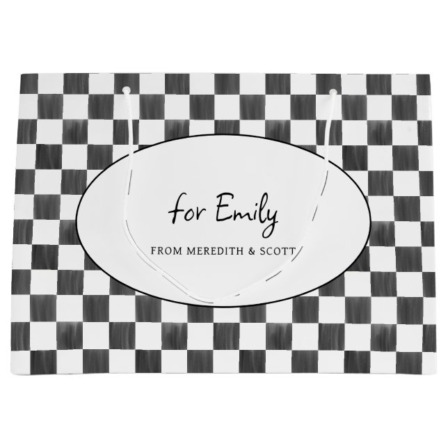 Painted Black Checkerboard Pattern Personalized Große Geschenktüte (Vorderseite)