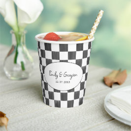 Painted Black Checkerboard Pattern Wedding Pappbecher