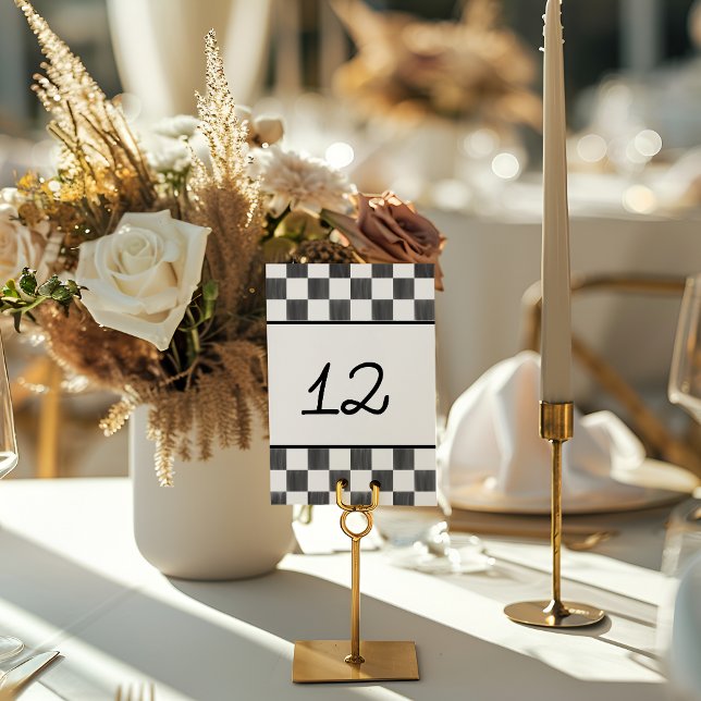 Painted Black Checkerboard Pattern Wedding Tischnummer (Von Creator hochgeladen)