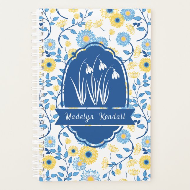 Painted Blue & Yellow Custom Monogram Name Planer (Vorderseite)