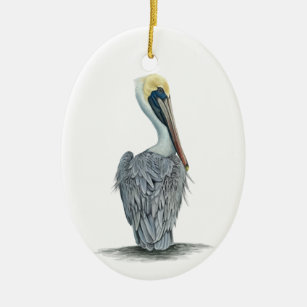 Painted Brown Pelican Keramik Ornament