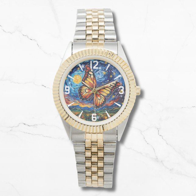 Painted Butterfly Starry Night Sky Elegant Womans Armbanduhr (Von Creator hochgeladen)