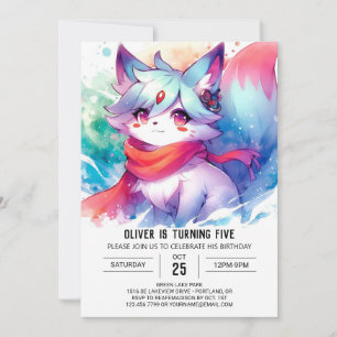 Painted Digital Fox Geburtstag Einladung