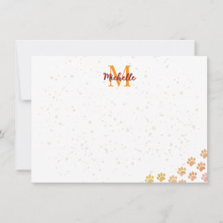 Painted Dog Paw Prints Watercolor Monogram  Mitteilungskarte