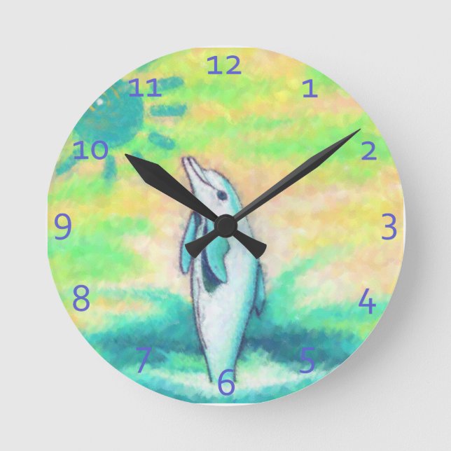 Painted Dolphin Clocks Runde Wanduhr (Vorderseite)