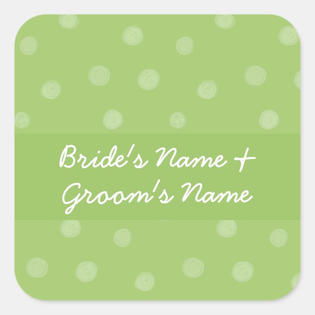 Painted Dots Green Wedding Square Sticker (Vorderseite)