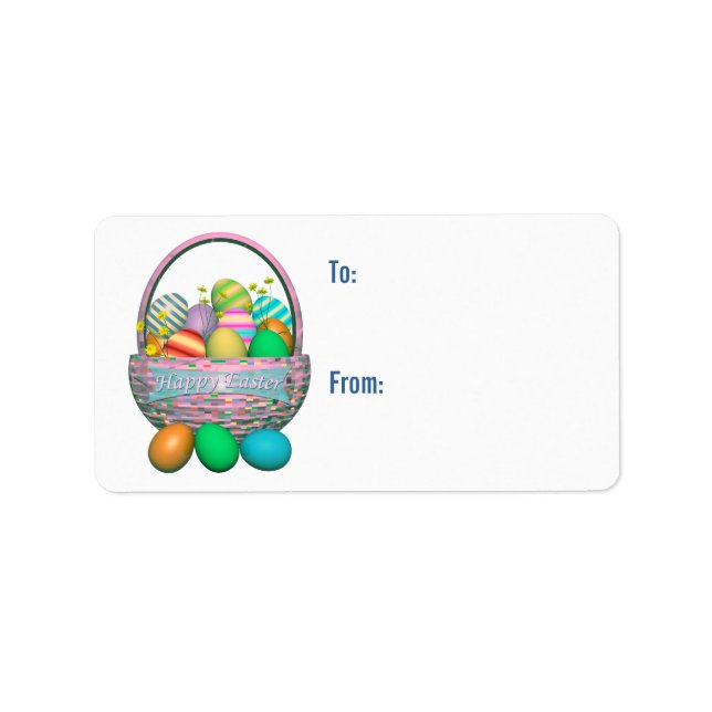 Painted Easter Eggs in Basket Gift Tag Adressaufkleber (Vorne)