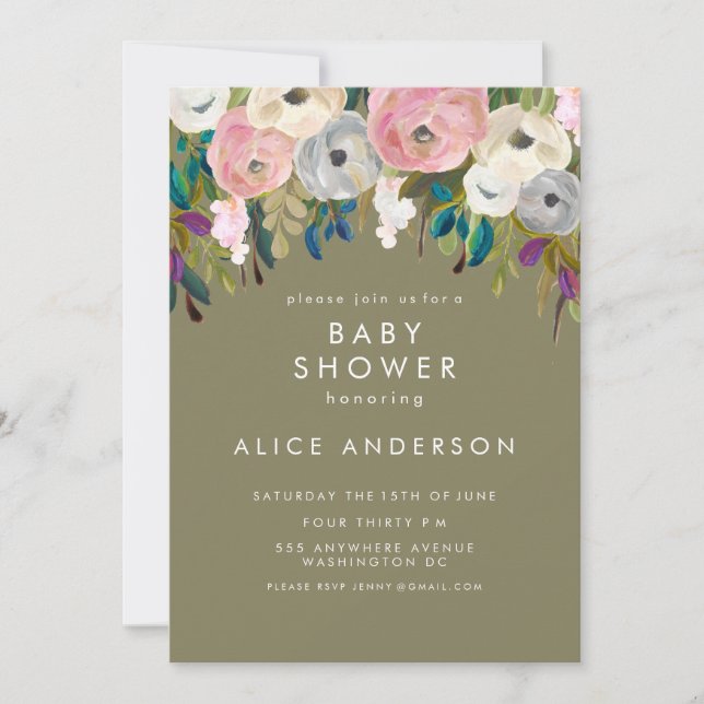 Painted Floral Garden Baby Dusche laden Einladung (Vorderseite)