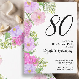 Painted Flowers and Ferns 80th Birthday Invitation Einladung