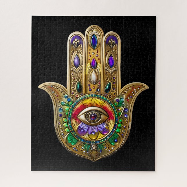 Painted Gold Hamsa Amethyst Ruby Third Eye (Vertikal)