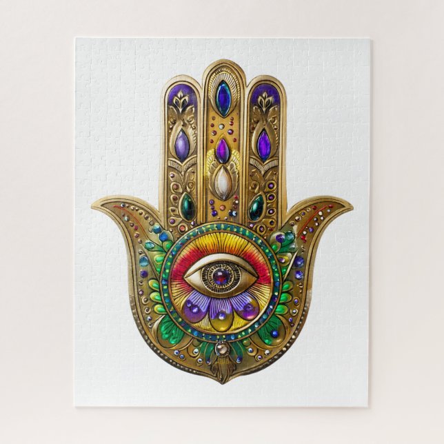 Painted Gold Hamsa Amethyst Ruby Third Eye (Vertikal)