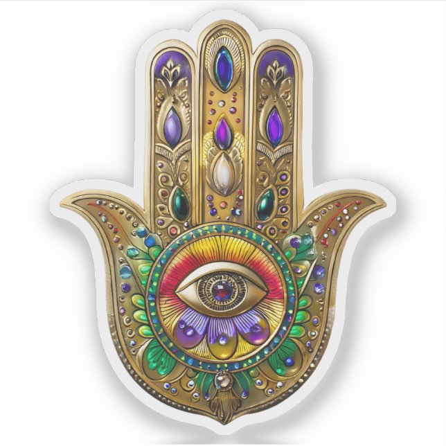 Painted Gold Hamsa Amethyst Ruby Third Eye Aufkleber (Vorderseite)