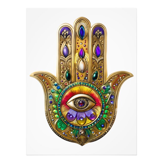 Painted Gold Hamsa Amethyst Ruby Third Eye Fotodruck (Vorne)