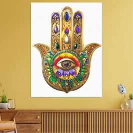 Painted Gold Hamsa Amethyst Ruby Third Eye Leinwanddruck