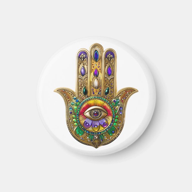 Painted Gold Hamsa Amethyst Ruby Third Eye Magnet (Vorne)