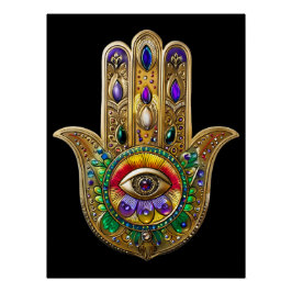 Painted Gold Hamsa Amethyst Ruby Third Eye Poster