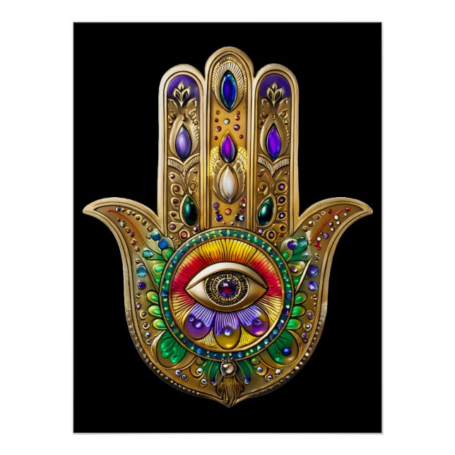 Painted Gold Hamsa Amethyst Ruby Third Eye Poster (Vorderseite)