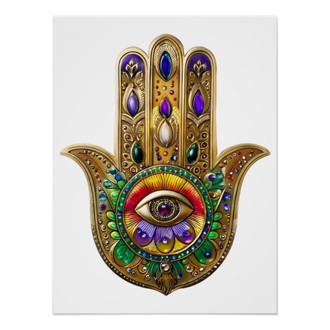 Painted Gold Hamsa Amethyst Ruby Third Eye Poster (Vorderseite)