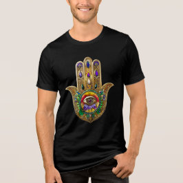 Painted Gold Hamsa Amethyst Ruby Third Eye Tri-Blend Shirt