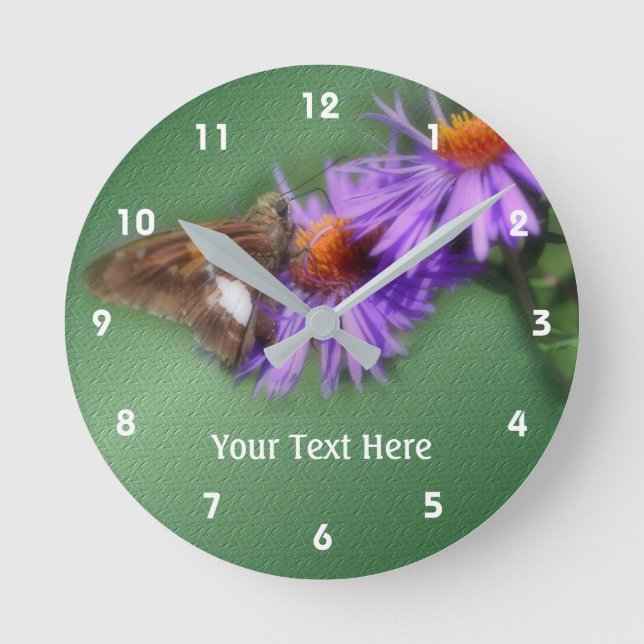 Painted Lady Butterfly On Aster Flower Runde Wanduhr (Vorderseite)