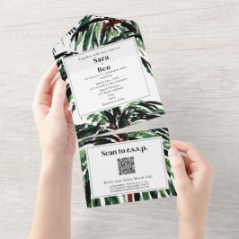 Painted Palm Trees Beach Wedding QR Code UAWG All In One Einladung