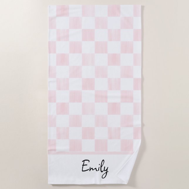 Painted Pink Checkerboard Pattern Personalized Strandtuch (Vorderseite)