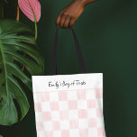 Painted Pink Checkerboard Pattern Personalized Tasche<br><div class="desc">This tote bag has a pretty pattern of painted pink squares and plain white squares arranged in a checkerboard print. There's a spot at the top of the bag for adding a name or your own custom message in black script lettering.</div>