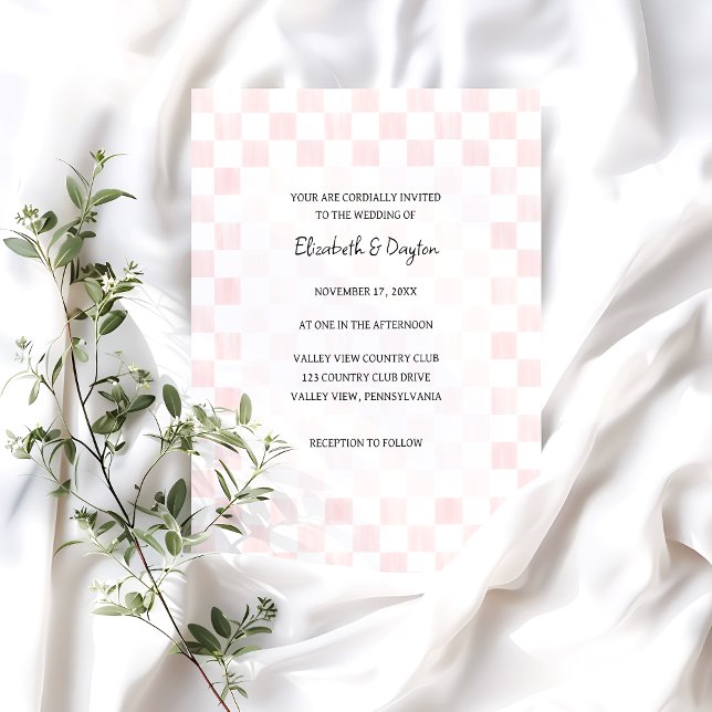 Painted Pink Checkerboard Pattern Wedding Einladung (Von Creator hochgeladen)