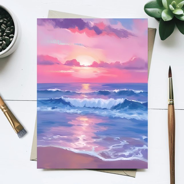 Painted Pink Ocean | Coastal Watercolor Pastel Postkarte (Von Creator hochgeladen)