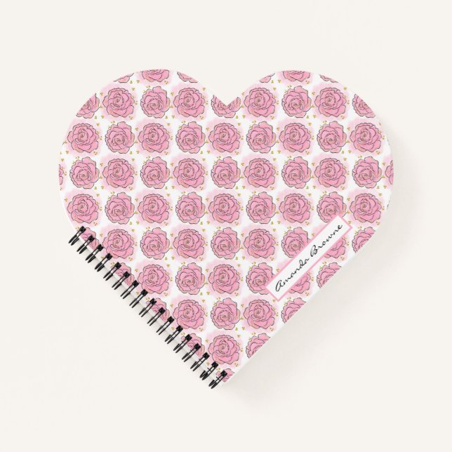 Painted pink roses and gold glitter notebook notizbuch (Vorderseite)