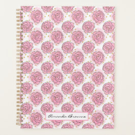 Painted pink roses and gold glitter planner  planer