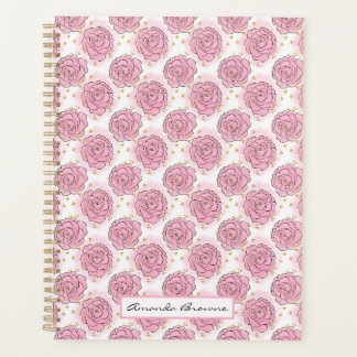 Painted pink roses and gold glitter planner planer